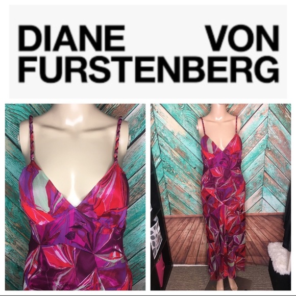 Diane Von Furstenberg Fuchsia Geometric Silk Slip Dress | Size 8 - Picture 5 of 5